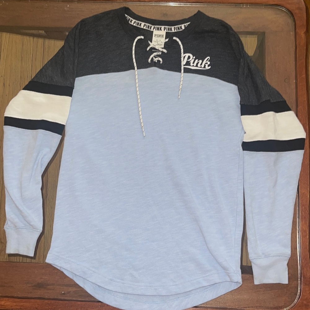 Lace up pink Victoria secret sweatshirt.